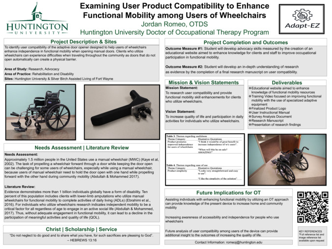 Examining User Product Compatibility to Enhance Functional Mobility for Users of Wheelchairs Thumbnail