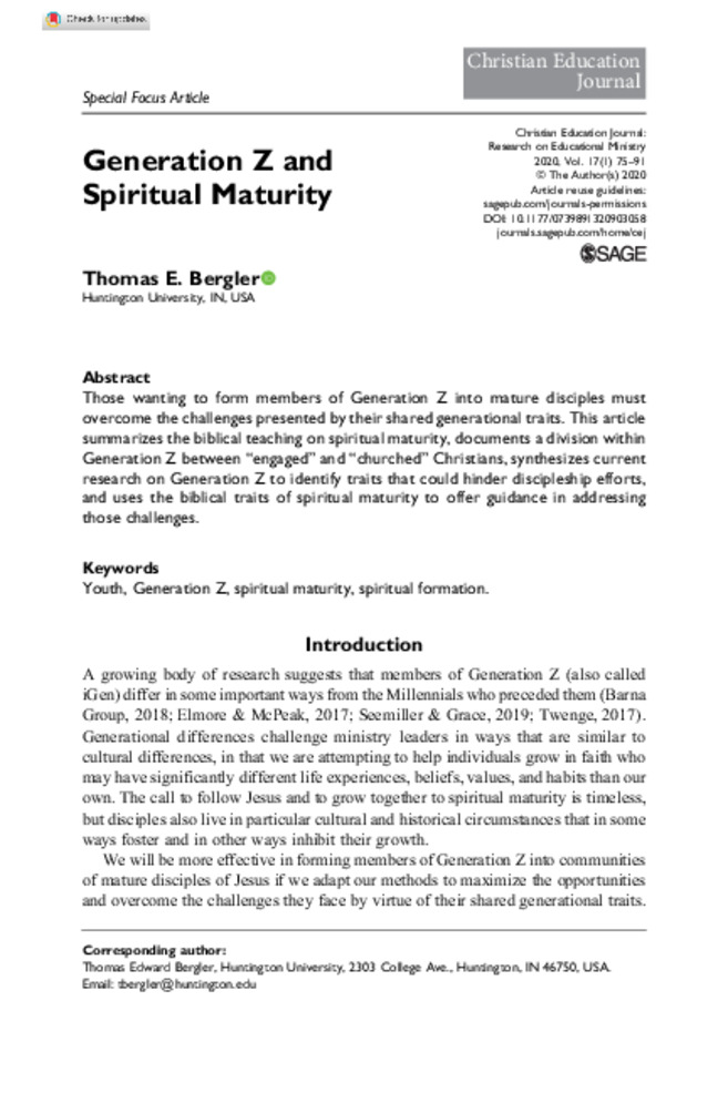Generation Z and Spiritual Maturity 缩略图